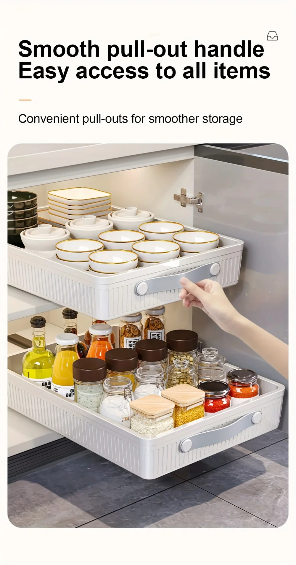 1 PC Kitchen Cabinet Drawer Storage Boxes with Slide Rails Pull-out Kitchen Storage Tray Spice Box Shelf Cabinets Organizer