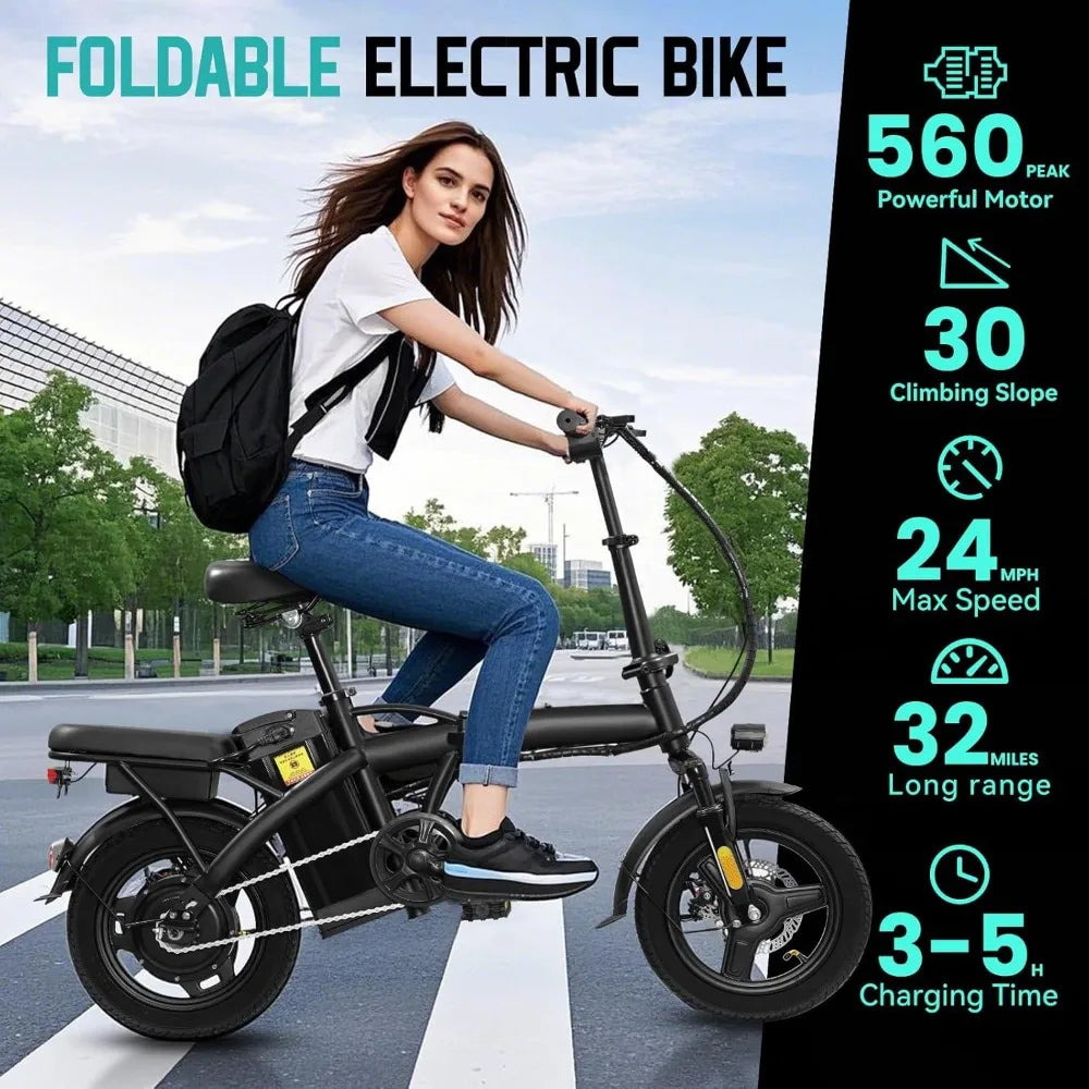 Adults & Teens Folding Electric Bike
560W motor, 48V battery, up to 24 MPH. 3-level pedal assist + throttle, commuter-friendly folding design.
Customizable colors & options perfect for city rides, campus, or daily commute.