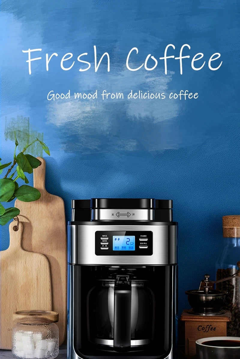 Fully automatic American coffee machine，Coffee beans or powder can be used，Electric grinding drip coffee machine 2-in-1