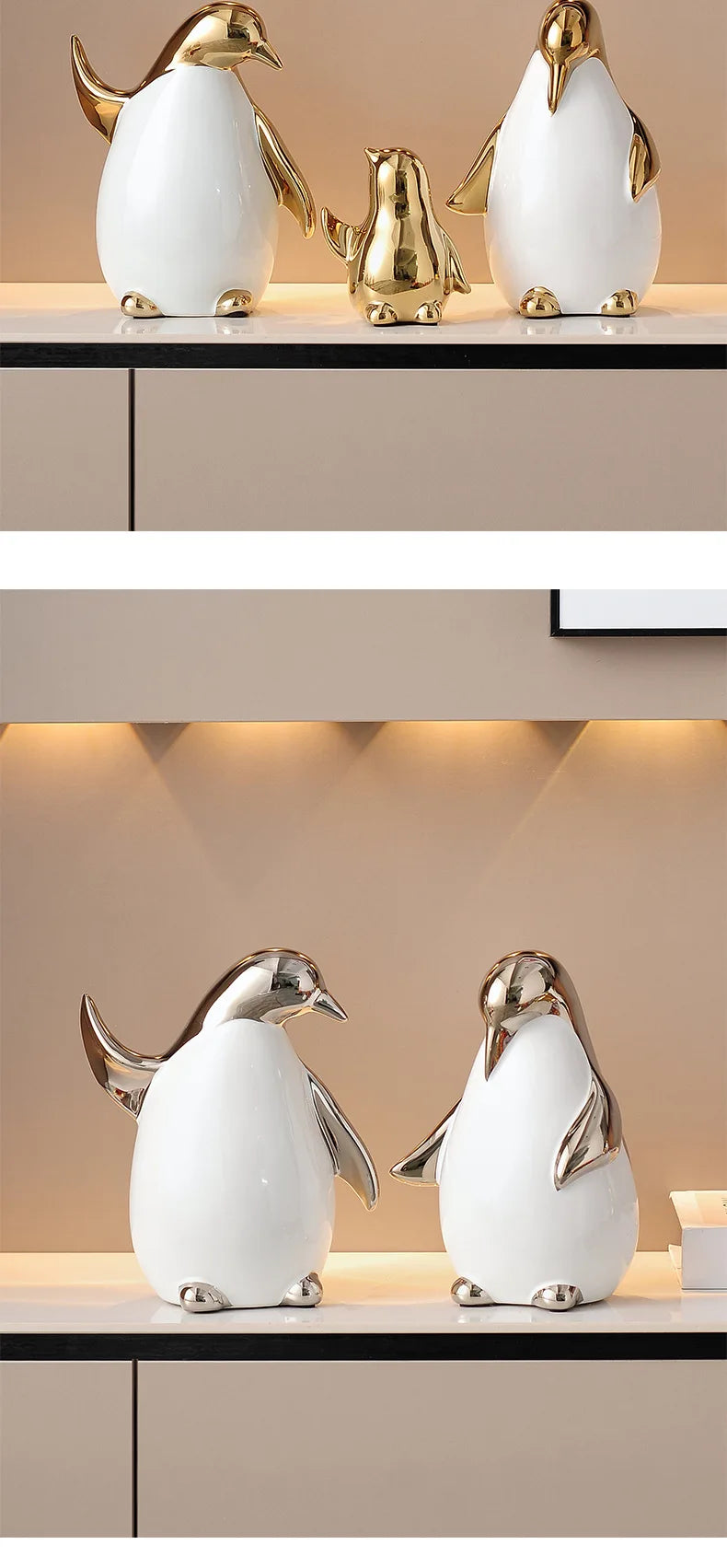 Creative Animal Cartoon Ceramic Figurines Golden Penguin Decoration Little Penguin Sculpture Ceramic Craft Home Decor Accessorie