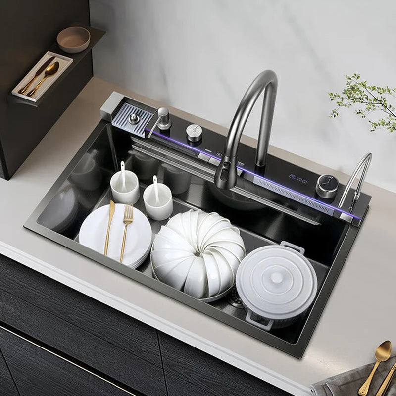 kitchen multifonction sink set whale waterfall faucet 50L large capacity tank size 68x46cm cabinet storage home appliance