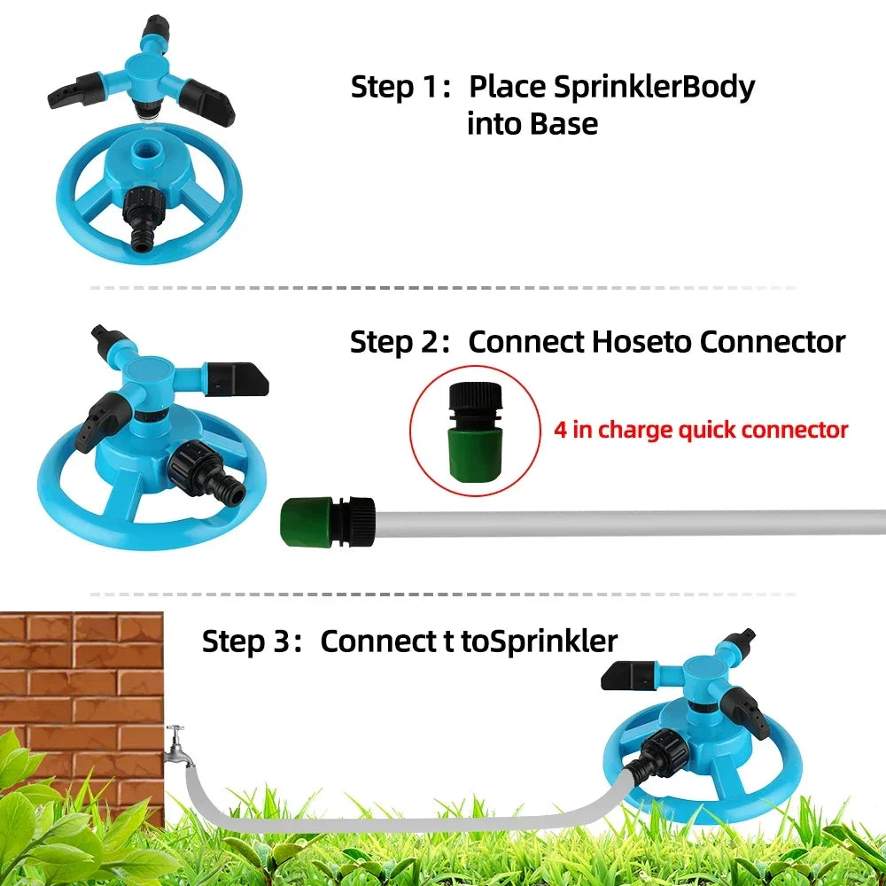 360  Automatic Rotating Garden Sprinkler – Quick Coupling Nozzle for Lawn & Garden Irrigation