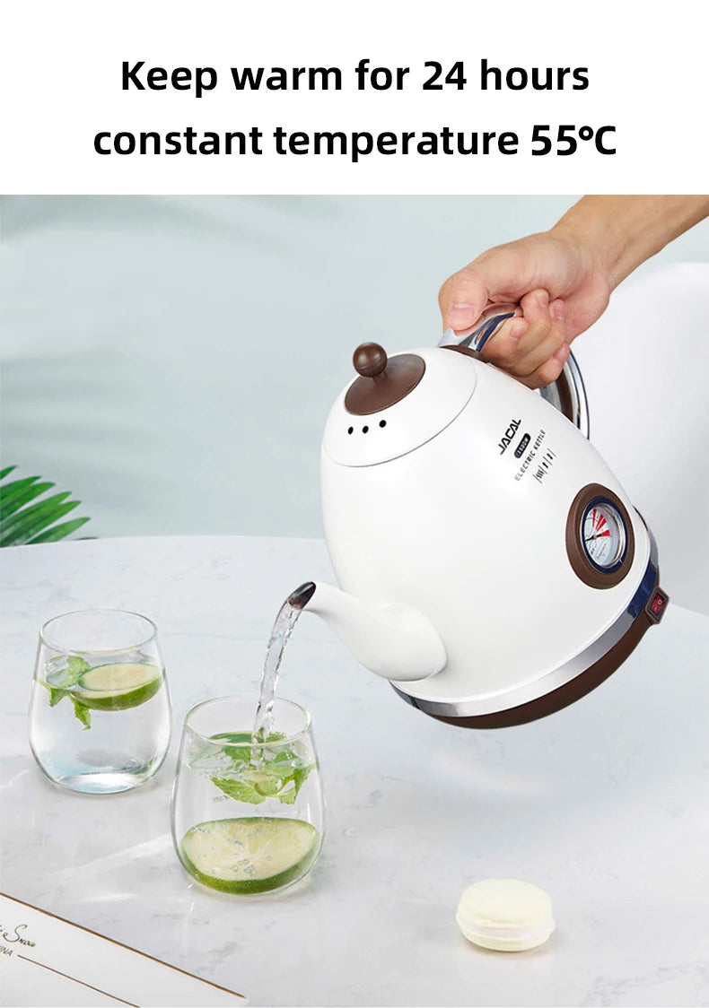 1.5L Electric Kettle 1500W Quick Heating Boiling Coffee Teapot Household Thermo Pot 304 Stainless Steel Linner with Thermometer