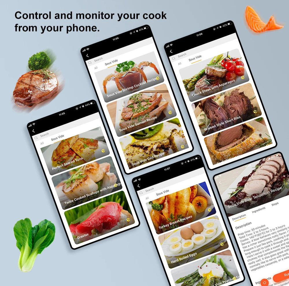 BioloMix 5th Generation Smart Sous Vide Machine WiFi Enabled Stainless Steel IPX7 Waterproof with APP Control Thermal Circulator