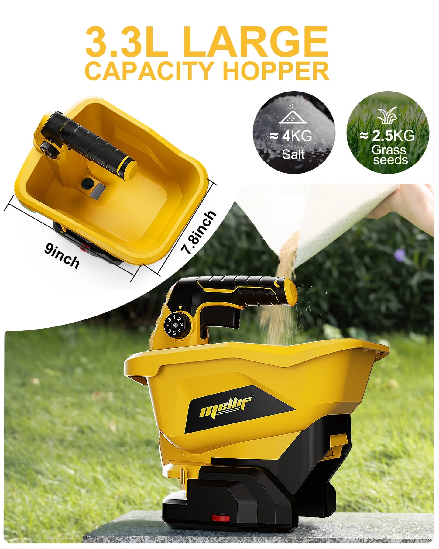 Cordless Handheld Spreader  Dewalt 18V/20V Compatible Battery powered electric spreader (battery not included). Perfect for grass seed, fertilizer, ice melt, or lawn care. Lightweight, cordless, easy one-hand operation.