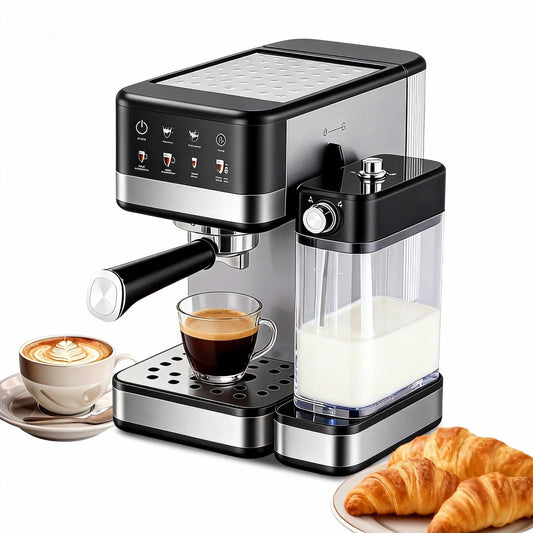 1350W Espresso coffee maker 20 Bar Semi-Automatic Screenbar Machine with Detachable Milk Tank & Water Tank Black