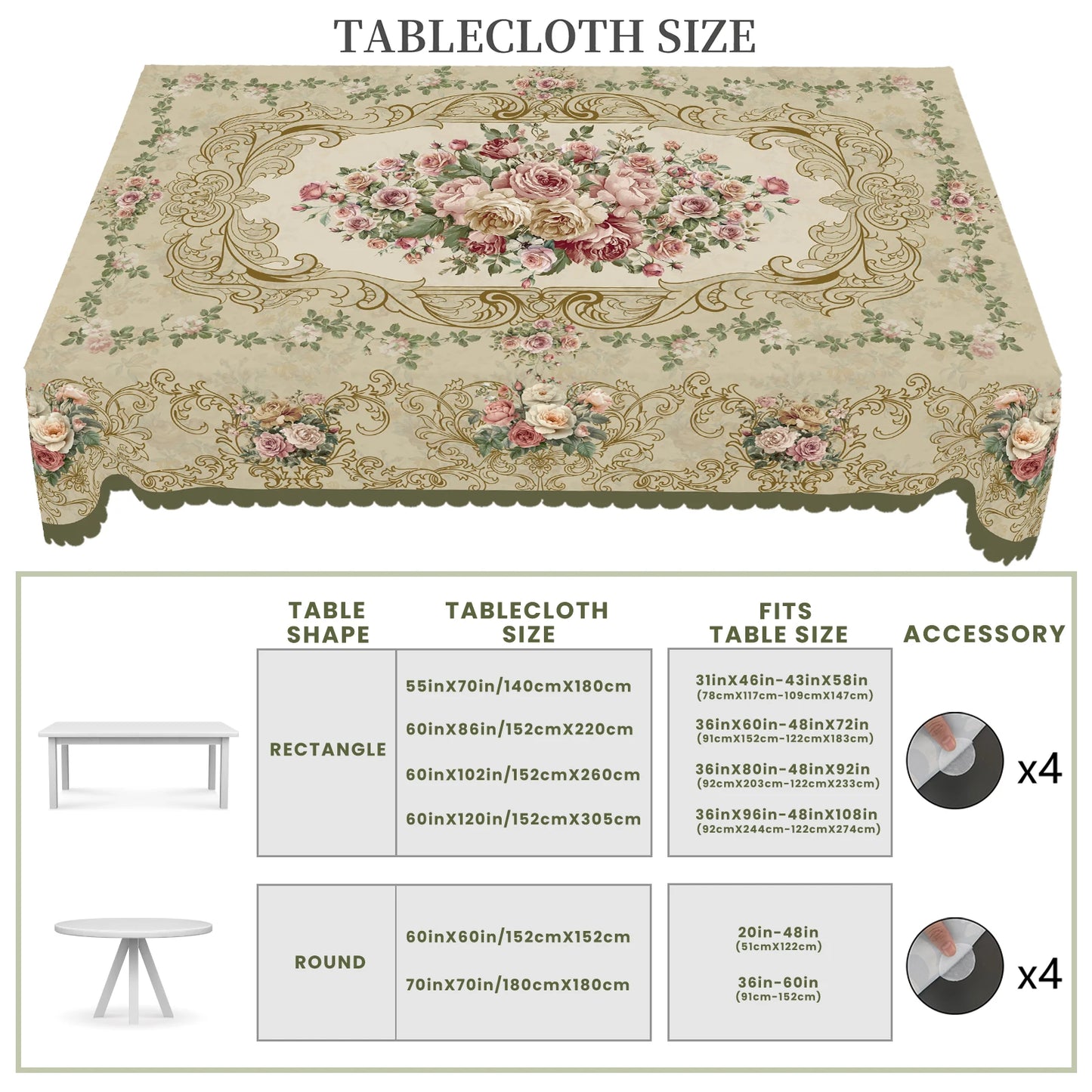 1 Piece of Spring Rose Floral Round and Rectangular Tablecloth, Various Sizes, Retro Pink Rose Pattern Printed Decorative Tablecloth, Retro Luxury Texture, Tablecloth for Home Kitchen, Outdoor Garden, Spring and Summer Home D