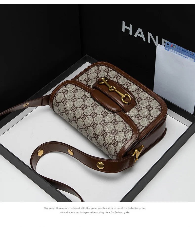 Ladies Genuine Leather Saddle Bag Versatile Crossbody Trendy underarm and single-shoulder design with a sleek, modern look. Compact, stylish, and perfect for everyday fashion.