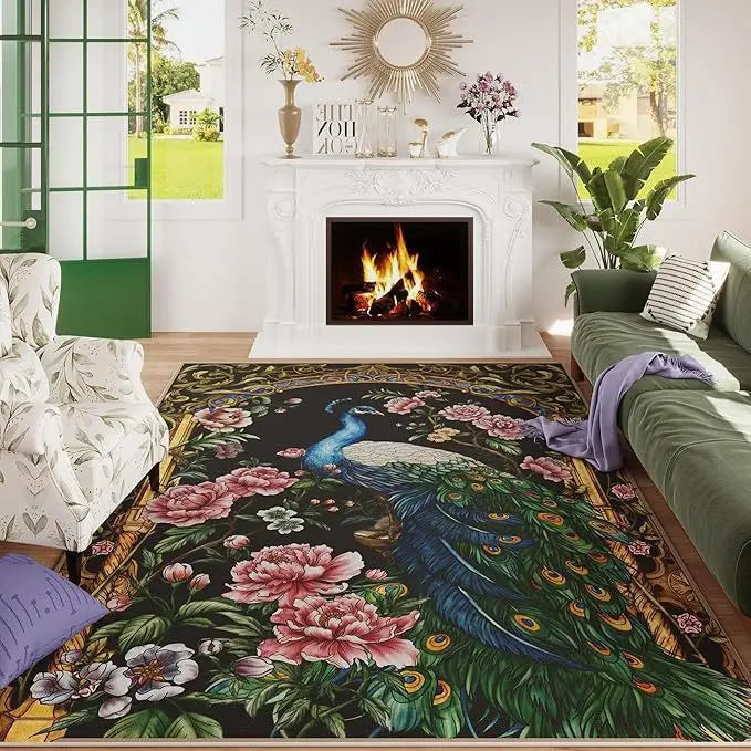 Vintage Peacock Large Area Living Room Carpet Animal Anti Slip Sofa Coffee Table Floor Mat Washable Bedroom Bedside Home Rug 러그
