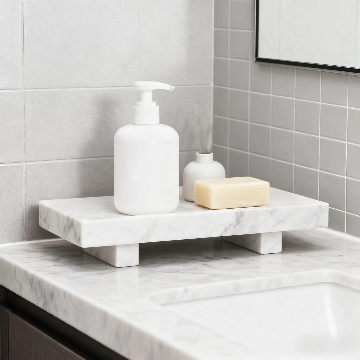 Calacatta Viola Marble Pedestal Stand, Luxury Bathroom Vanity Tray Dresser Organizer for Jewelry Cosmetics Decorative Stone Base