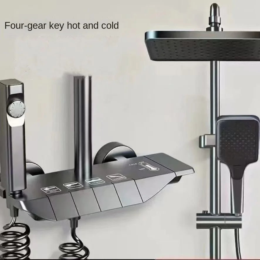 Space aluminum digital display shower head set, bathroom bathroom, shower, pressurized and thickened all copper shower