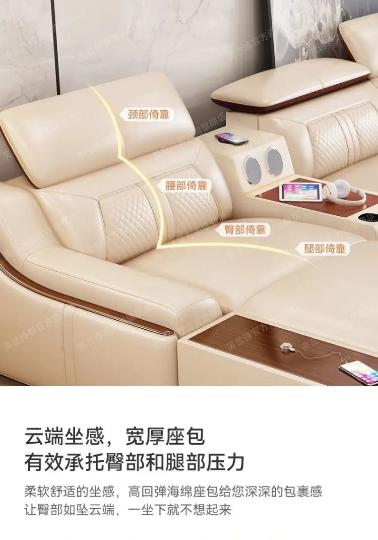 custom. [Official Genuine] Fulansige Leather Sofa Light Luxury Solid Wood Simple Small Yellow Cowhide Corner Small Apartment Cha