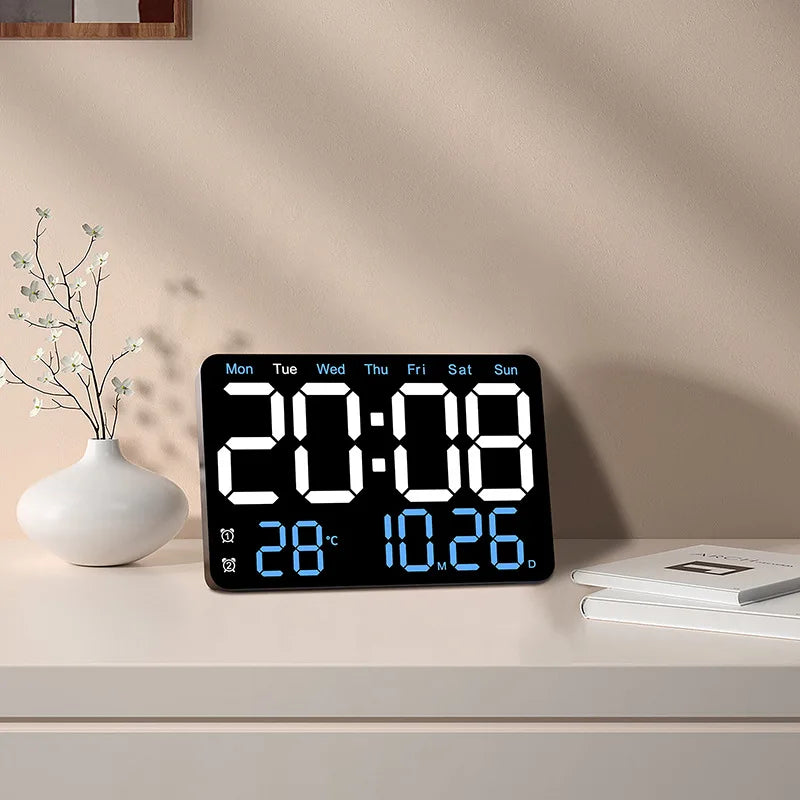 Digital Wall Clock Large LED Screen Temperature Humidity Display Electronic Alarm Clock Creative Home Decoration Remote Control
