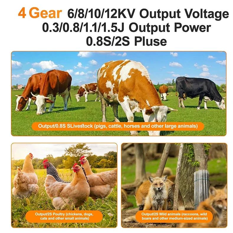 10KM Solar Electric Animal Fence 1.2J with Battery Solar Power Energy Charger Farm Device for Animals Cattle Sheep Livestock
