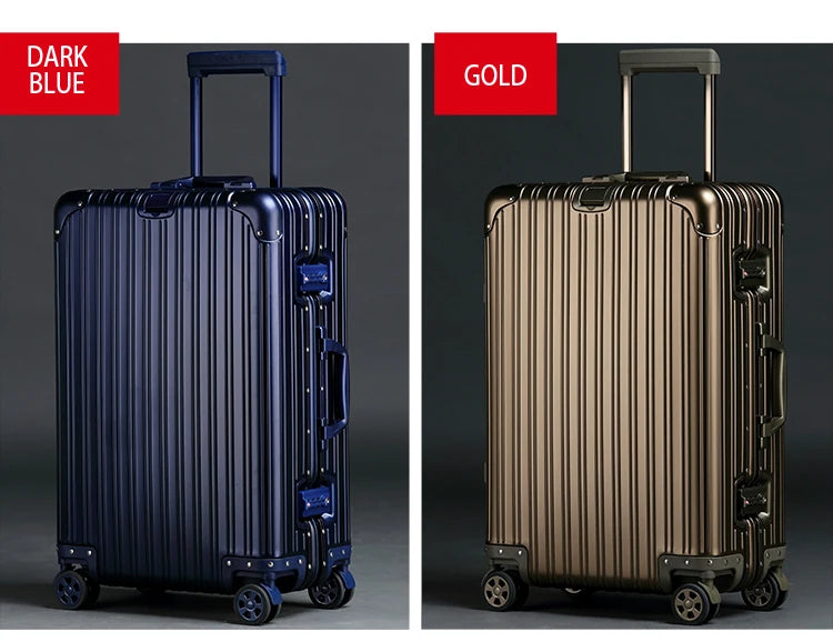Aluminum-Magnesium Alloy Suitcase, High-Quality Rolling Luggage Available in 20”, 24”, 26”, and 29” sizes. Durable trolley luggage perfect for travel, carry-on, and cabin use.