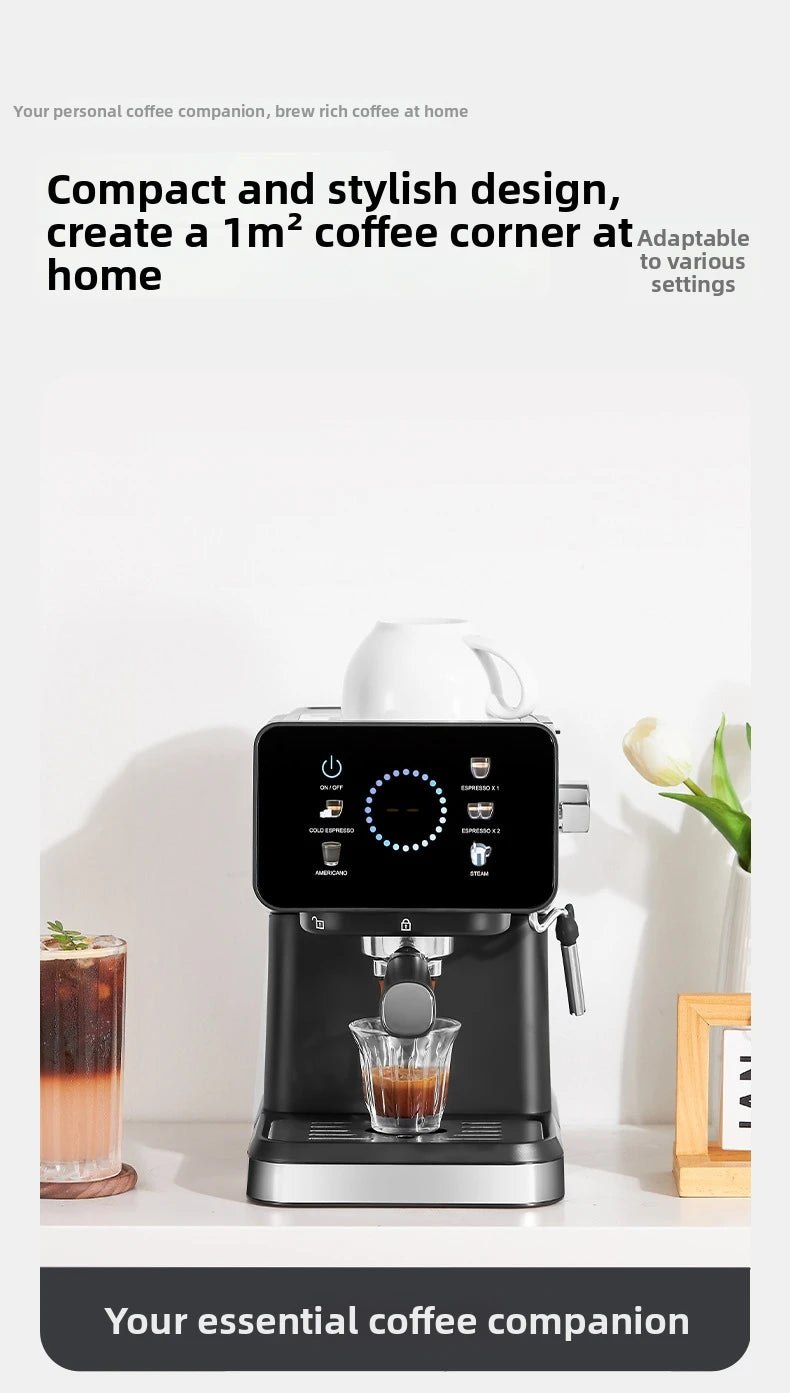 20Bar Espresso Machine – Dual Brew Hot & Cold Features smart touchscreen, milk frother, fast heating, and energy-saving design. Ideal for home baristas to craft café-quality drinks.