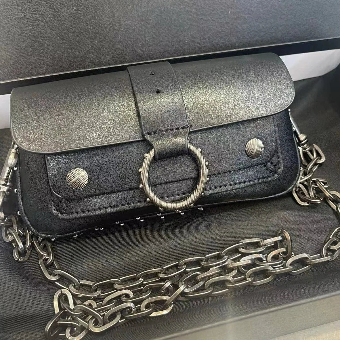 Multi-Color French Design Mini Waist Bag Classic Rivet Style Chic round design with a simple, versatile look. Compact and stylish, perfect for everyday wear.