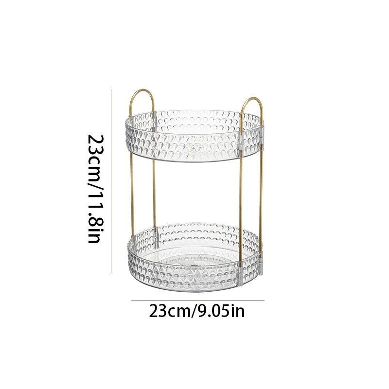 360° Rotating Cosmetic Organizer – 3-Tier Design Transparent diamond pattern rack with smooth rotation. Stylish, space-saving storage for bathroom or vanity essentials.