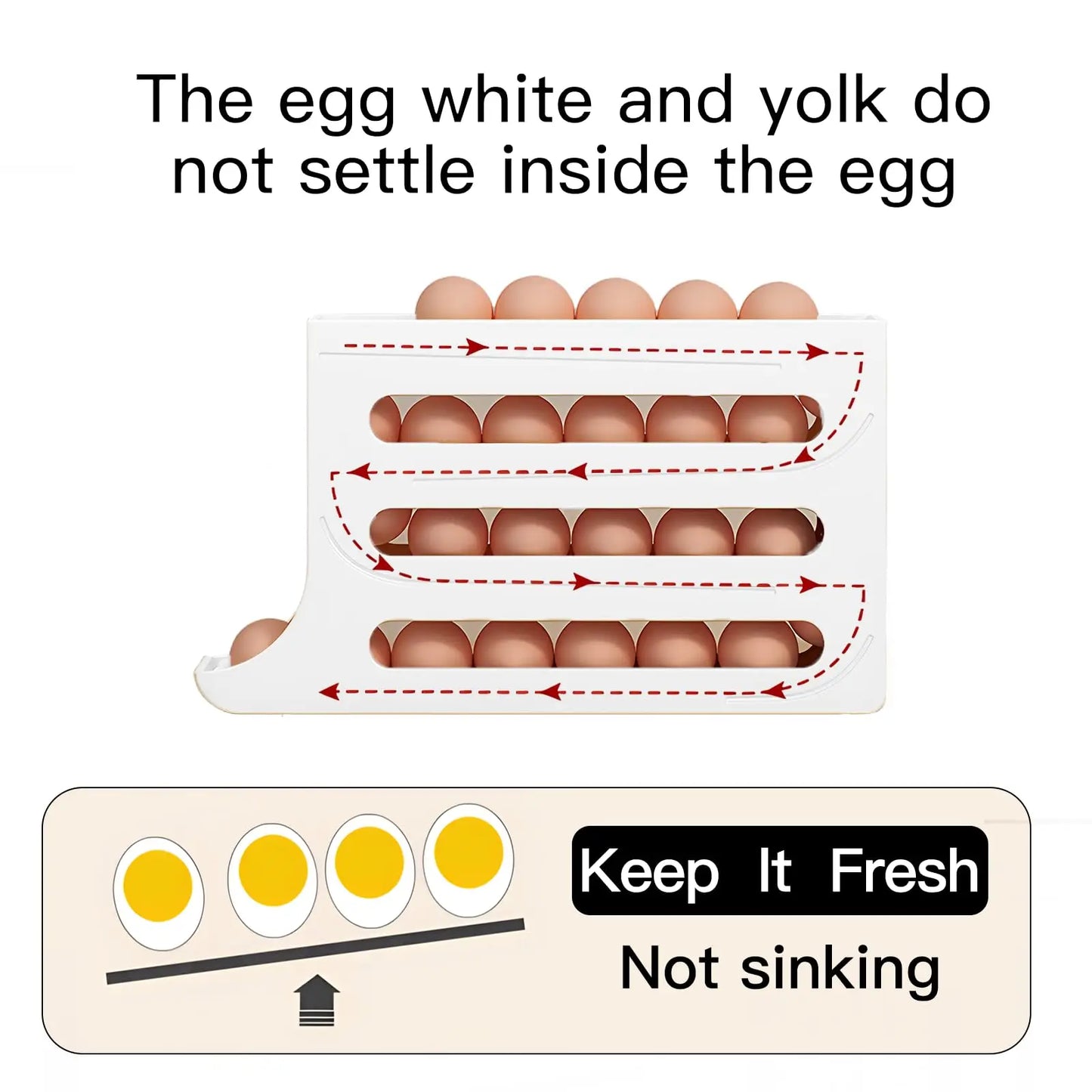 NASAN Egg Holder Egg Dispenser Auto Rolling Egg Tray Storage Organizer Space-Saving Egg Roller Rack 4 Tier Rolling Egg Holders