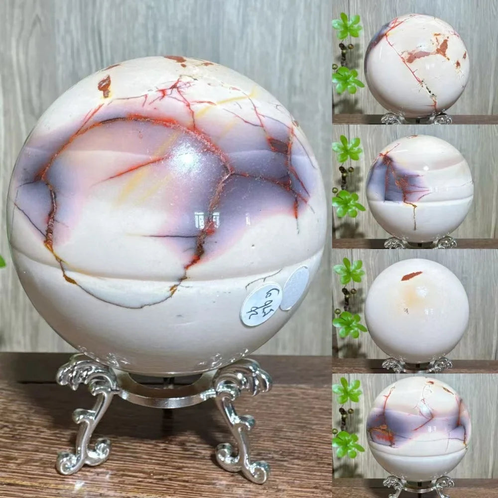 Natural Mookaite Geode Crystal Sphere – Unique Décor Raw cracked stone design with stand. Perfect for home décor, Reiki energy, and meaningful gift ideas.