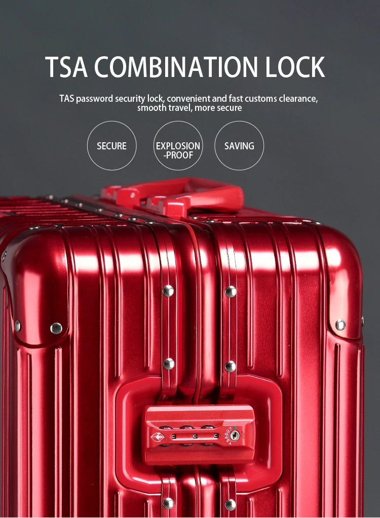 Aluminum-Magnesium Alloy Suitcase, High-Quality Rolling Luggage Available in 20”, 24”, 26”, and 29” sizes. Durable trolley luggage perfect for travel, carry-on, and cabin use.