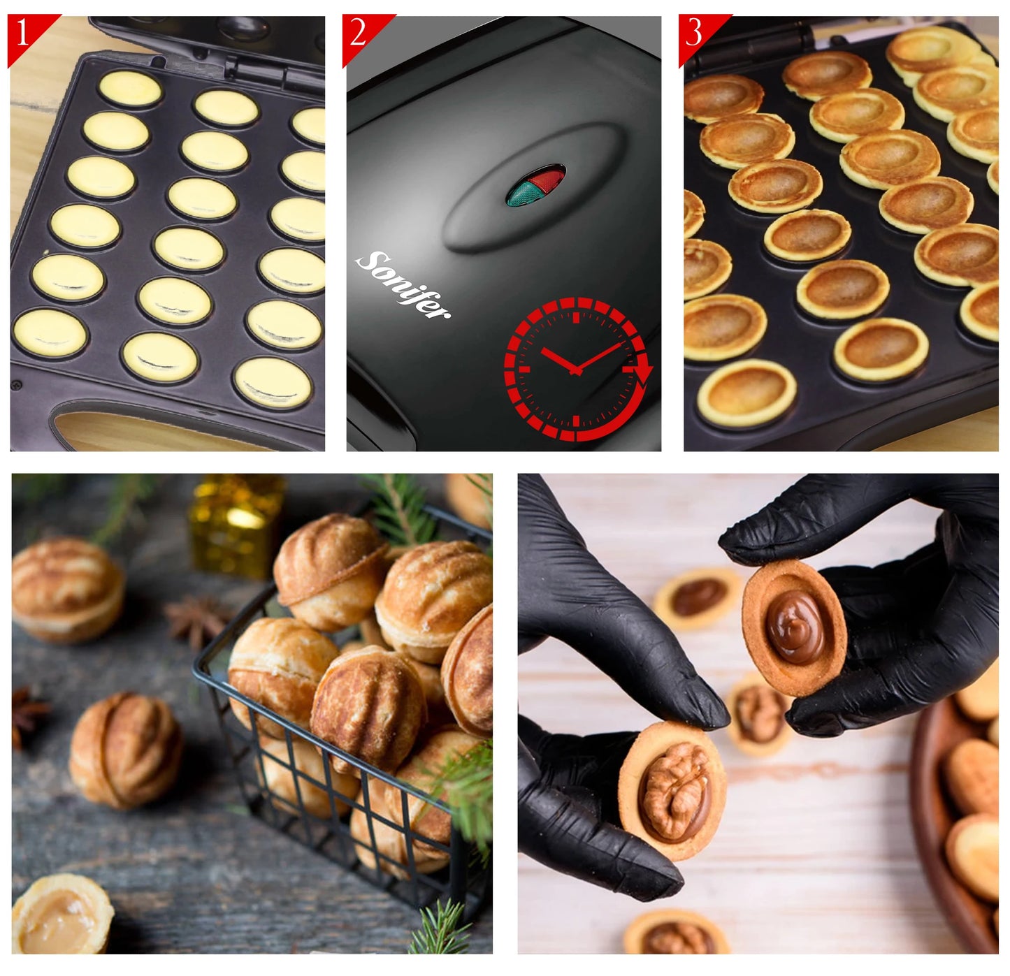 Electric Walnut Cake Waffle Maker 24 Holes Nut Plates Cooking Kitchen Appliances Breakfast Machine Non-stick Iron Pan Sonifer