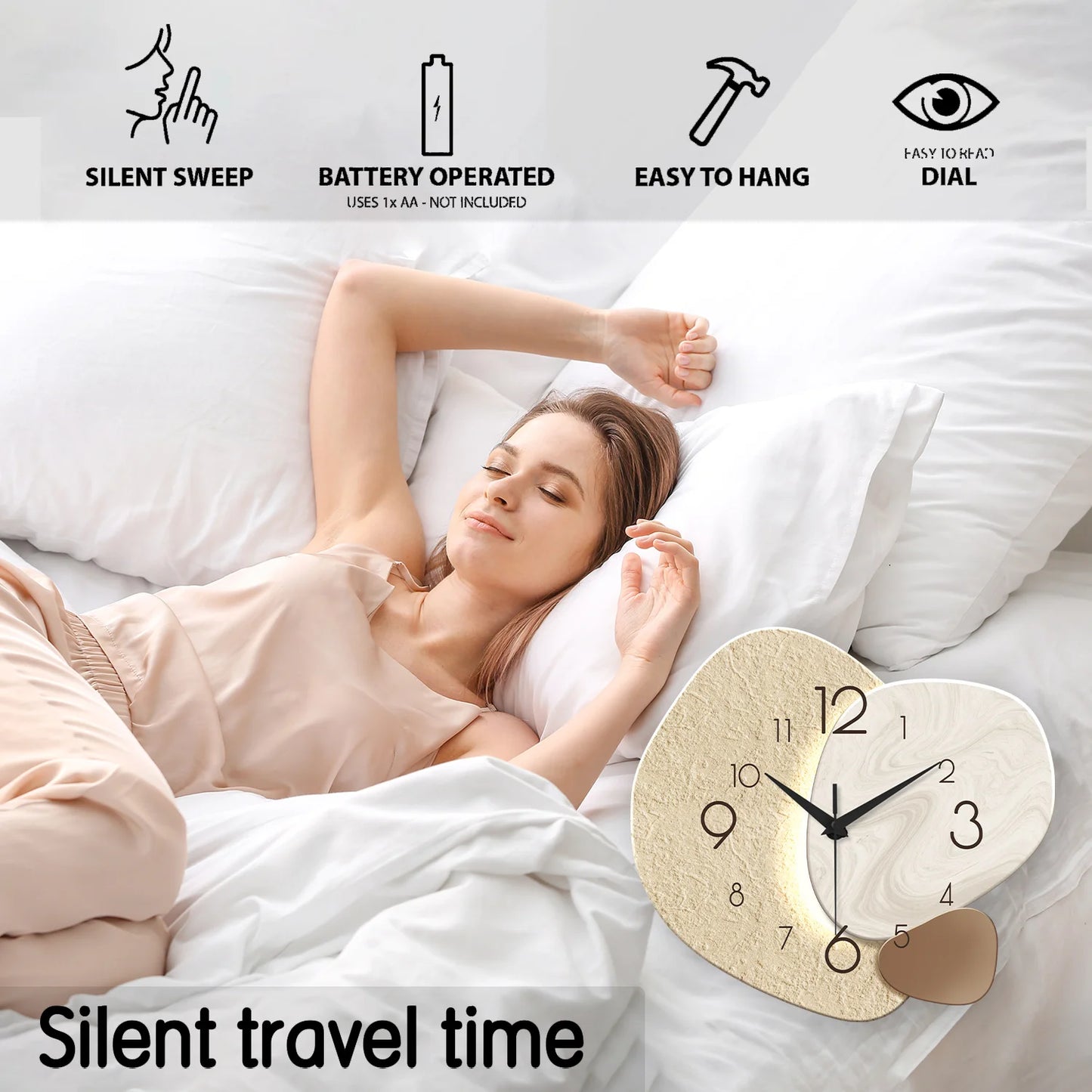 Modern Simple Wall Clock, Silent Quartz Clock, Bedroom Clock Living Room Sofa Background Decoration Wall Clock, No Battery