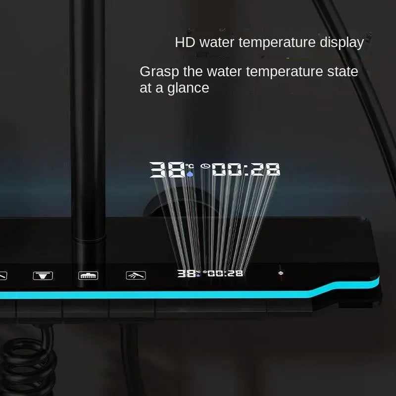 Space aluminum digital display shower head set, bathroom bathroom, shower, pressurized and thickened all copper shower