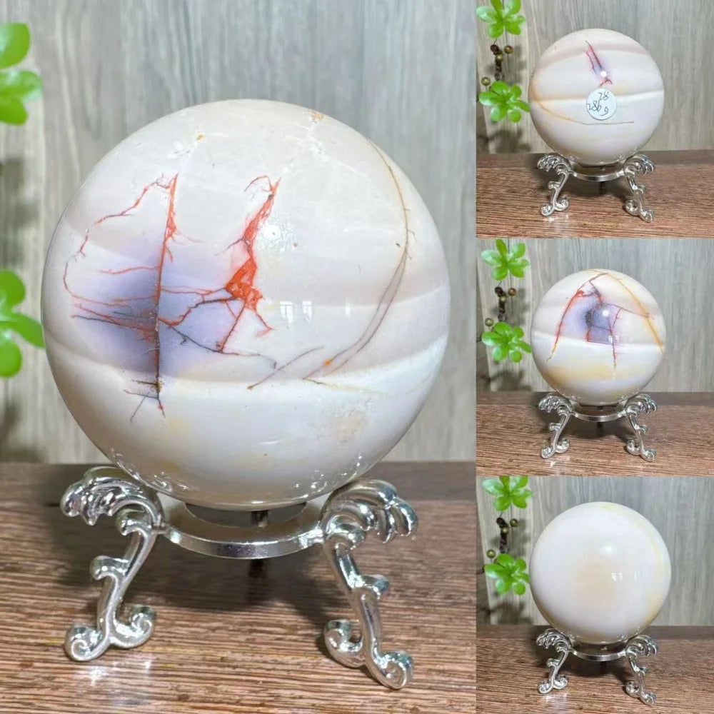 Natural Mookaite Geode Crystal Sphere – Unique Décor Raw cracked stone design with stand. Perfect for home décor, Reiki energy, and meaningful gift ideas.