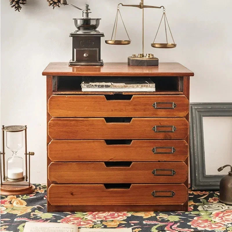 Retro Wooden File Storage Box Office Jewelry Box A4 File Drawers Desktop Sorting Cabinet For Dressing Table Functional Organizer