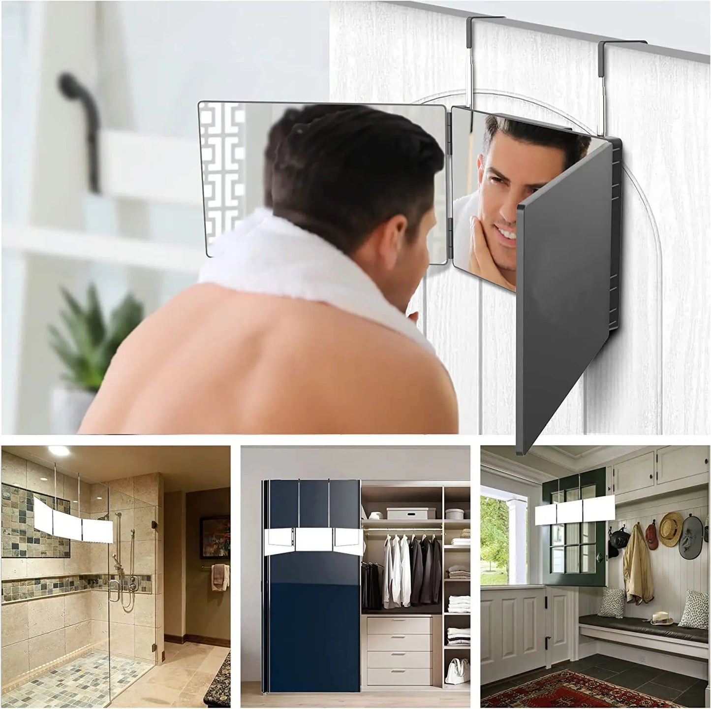 3-Way Mirror with LED 360 Trifold Hair Cut Mirror with Lighting Self Hairdressing Mirror For Hair Suitable For Haircut Styling