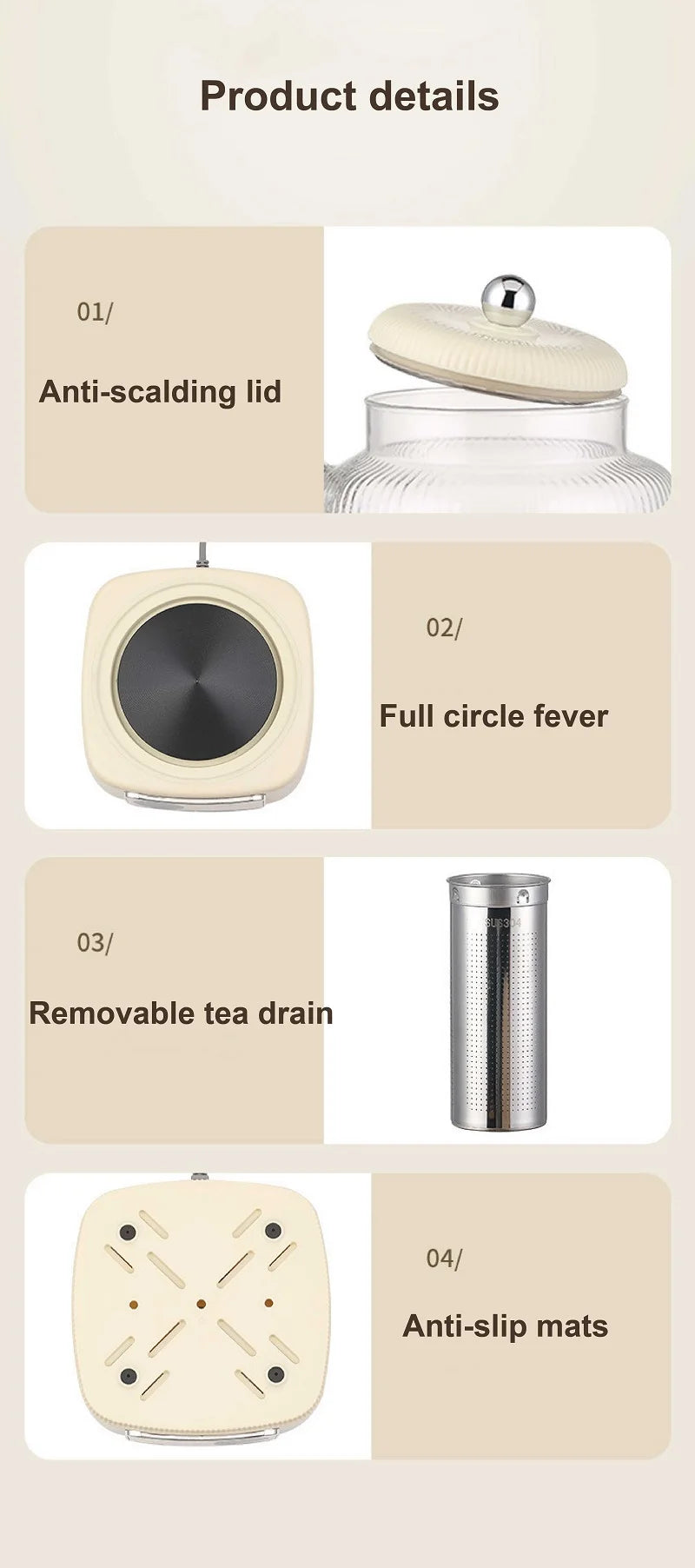 1.5L Health Kettle Temperature Adjust Glass Tea Maker MultiFunction Office Appointment Flower Teapot Portable Electric Hot Cup