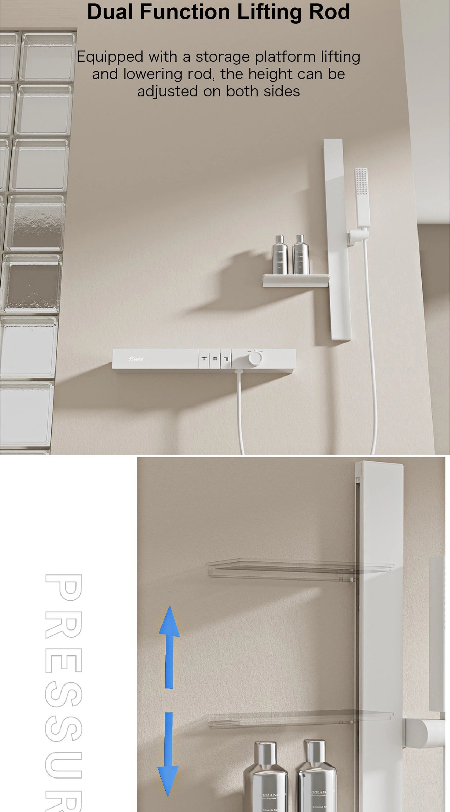 Luxury Ceiling Thermostatic Shower System Black Brass 3 Function Built In Wall Cold Hot Water Waterfall Outlet Bathroom Faucet