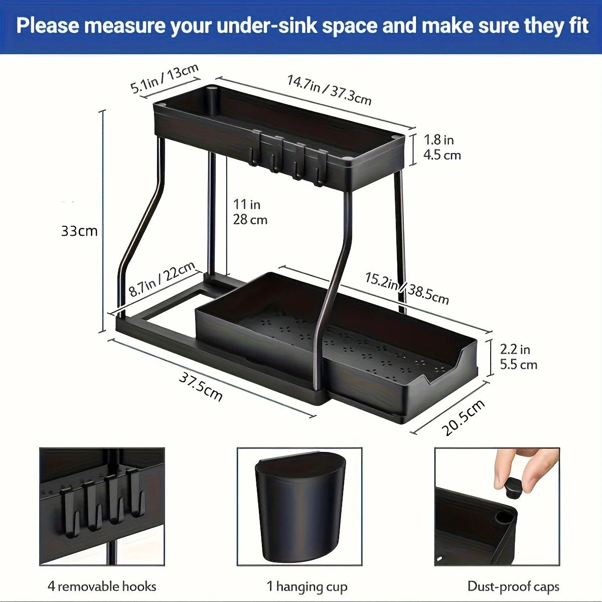1pc Laoyeboubi 2-Tier Plastic Storage Organizer Pull-Out Drawer Kitchen Bathroom Space-Saving Durable Large Capacity