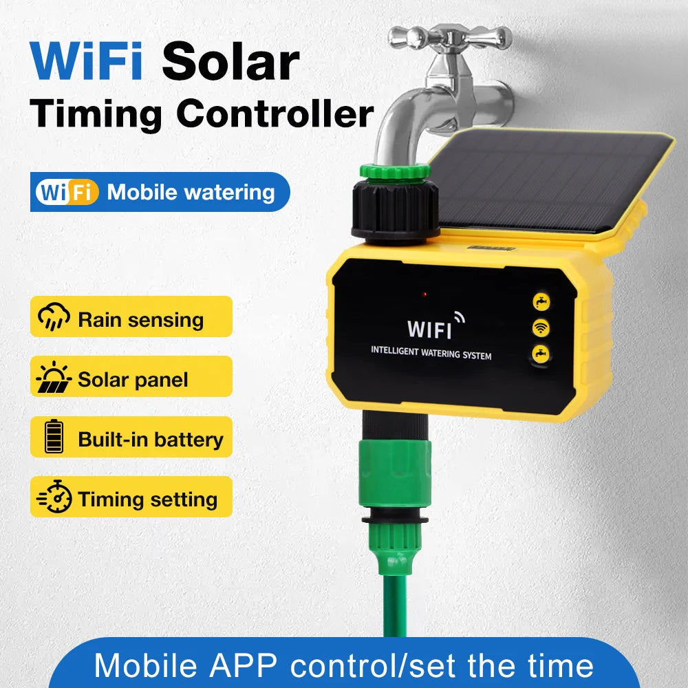 WIFI Solar Irrigation Timing Controller Smart Automatic Irrigation System for Garden Tap Valve Controller with Rain Sensor