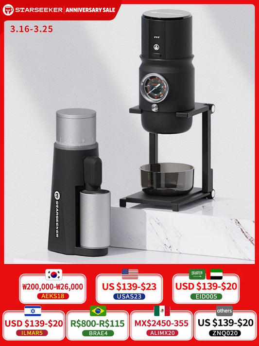 STARSEEKER EDGE Mini Portable Electric Coffee Grinder 38mm Cone Burr Stepless Adjustable Type-C Home Outdoor Travel Suit