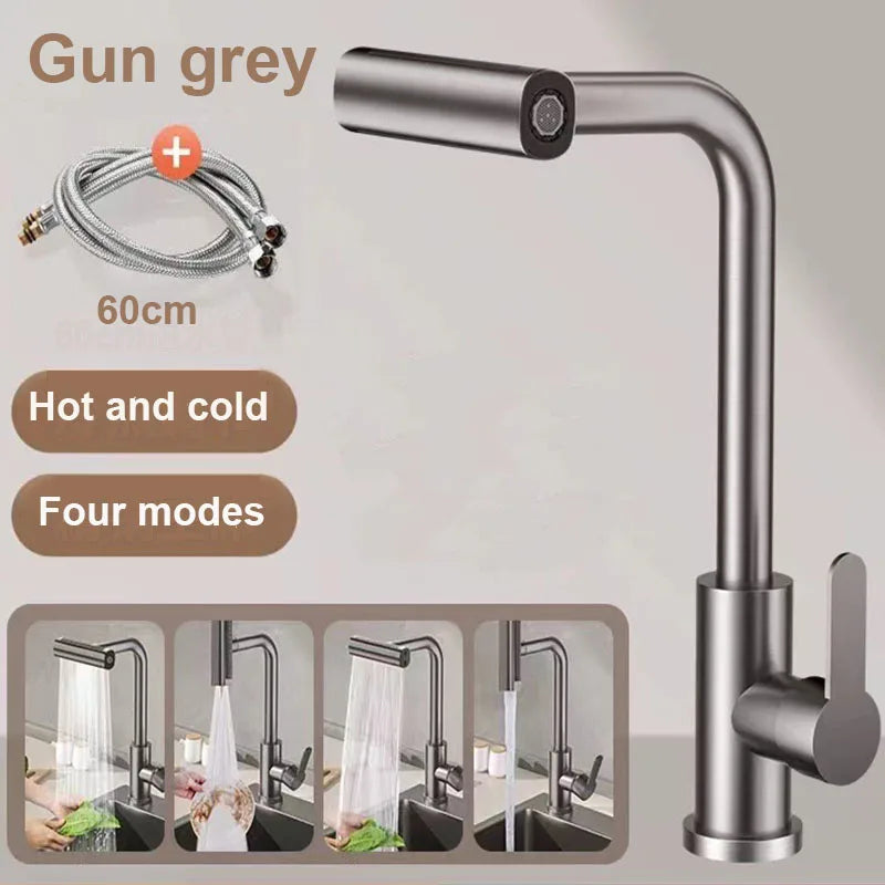 4 Modes Waterfall Kitchen Faucet G1/2 Stainless Steel Hot Cold Single Hole Deck Mounted Water Sink Mixer Wash Tap
