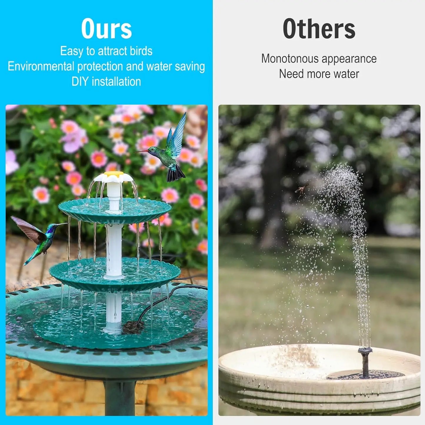 3-Tier Solar Bird Bath Fountain 3.5W solar pump, detachable 3-tier design. Attracts birds with flowing water – no wiring needed. Perfect garden & patio decor.