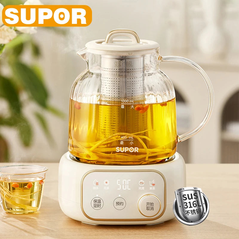 SUPOR 1L Health Pot Glass Electric Kettle 316L Stainless Steel Water Boliler 12H insulation Multifunction Household Teapot 220v
