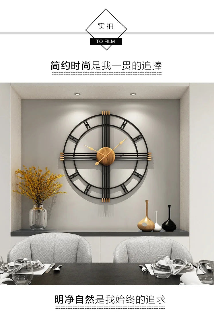 80cm Simple wall clock European style wrought iron  living room clocks creative fashion mute home modern decorative clock