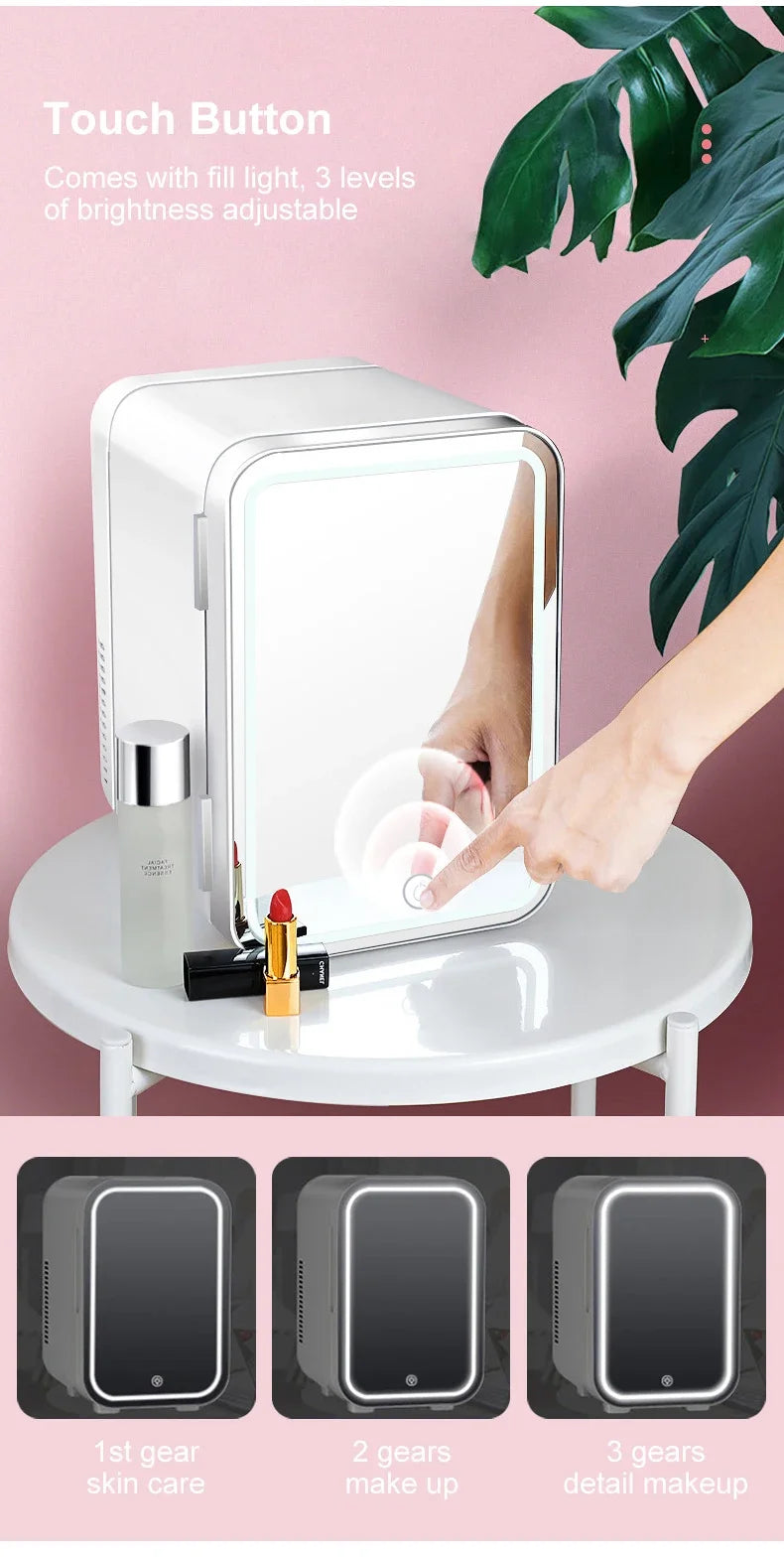 Mini Fridge Camping Cosmetics 4L Portable Small Mirror Refrigerators for Car and Home Dual-use Makeup Home Camping Cooler