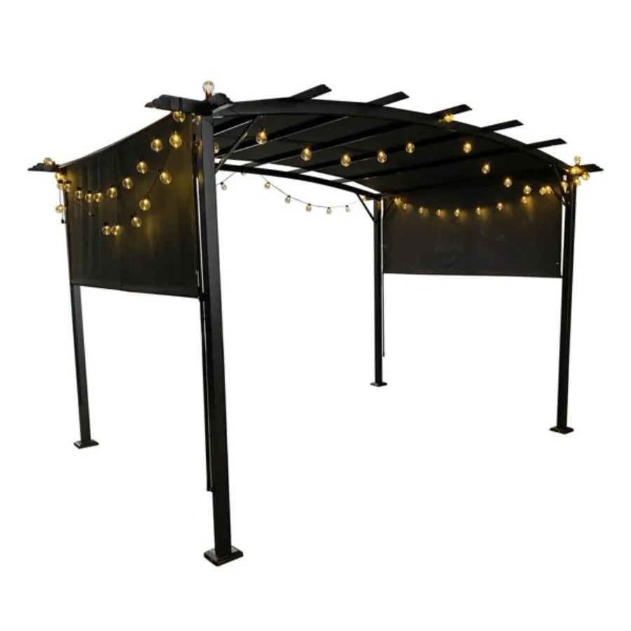 12 x 9 Ft Outdoor Pergola Patio Gazebo; Retractable Shade Canopy; Steel Frame Grape Gazebo; Sunshelter Pergola; Grey