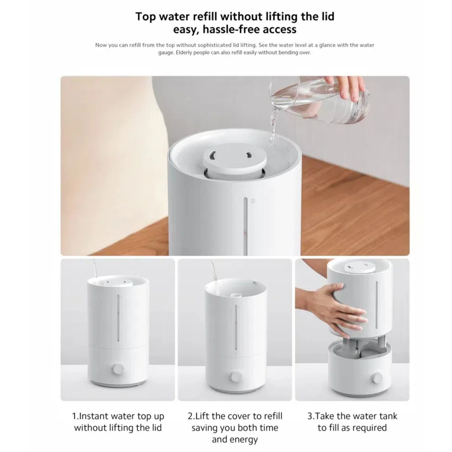 XIAOMI Humidifier 2 Lite Humidifier with Humidification 300 ml/h, Water Tank with 99.9% Antibacterial Efficiency, 4 L Capacity