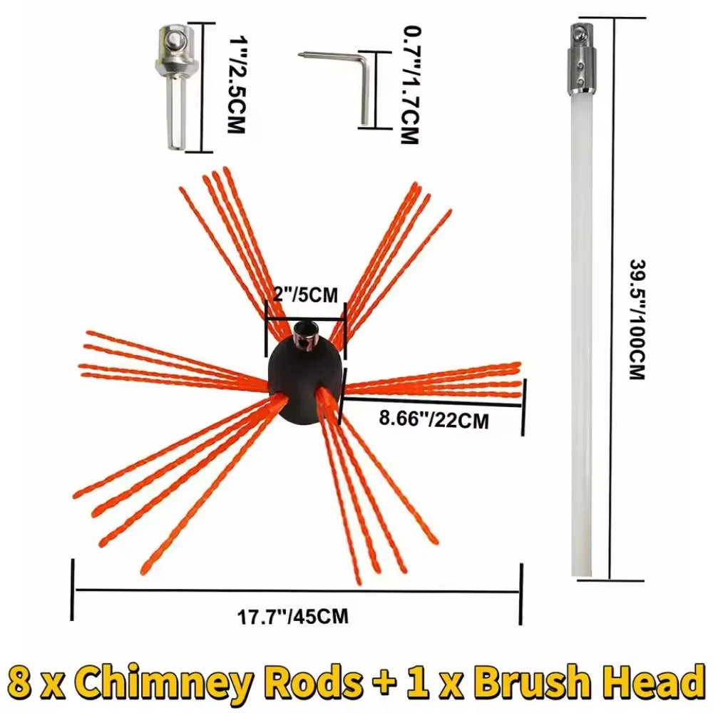 Chimney Cleaner Sweep Kit Nylon Electrical Drill Drive Flexible Rod Rotary Brush Head for Sweeping Away Flue Chimney Soot