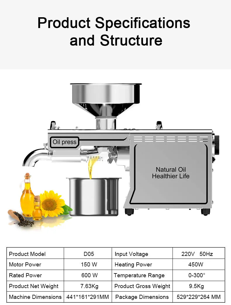 2025 Upgraded Oil Press Machine,110V/220V Dual Voltage,Low Noise Easy Clean Small Business/Household, Food Grade Stainless Steel