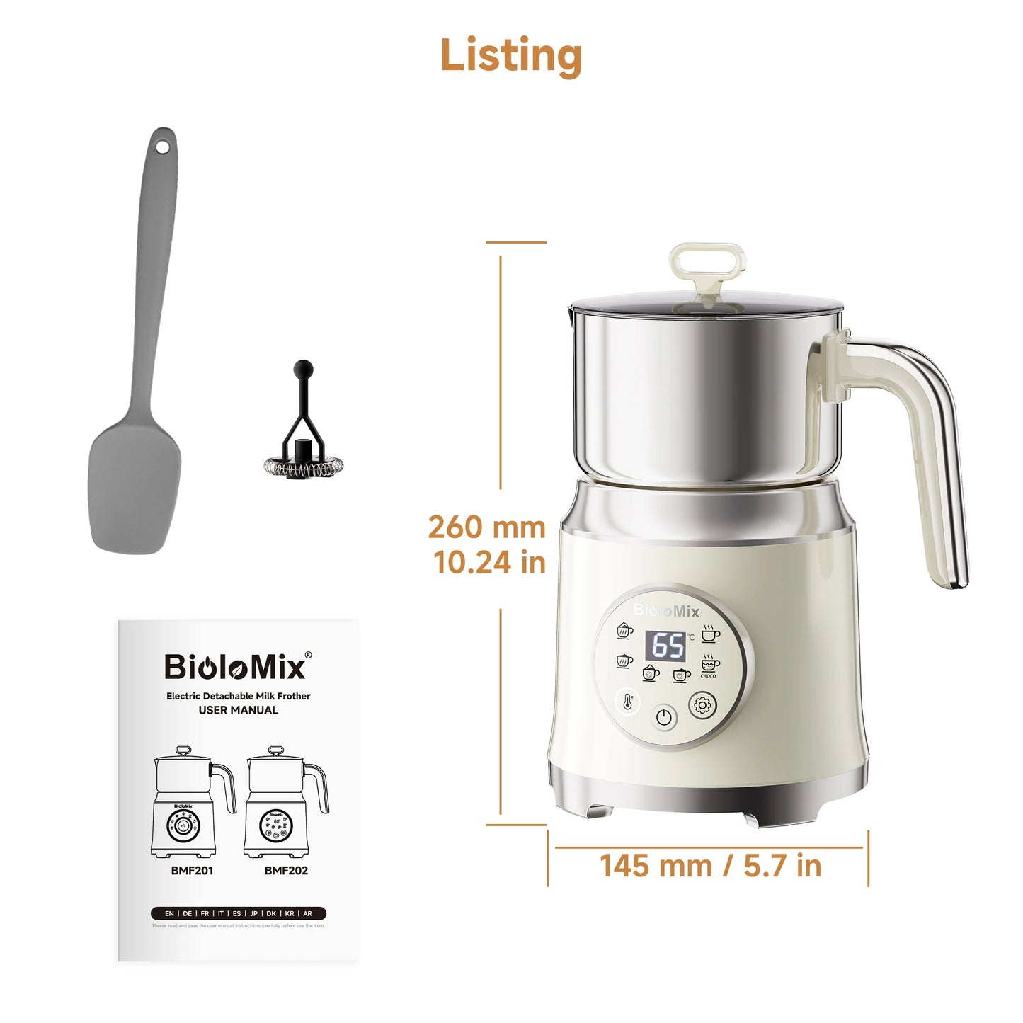 BioloMix 7-in-1 Steamer Detachab Electric Milk Frother Automatic Hot/Cold Foam Maker for Coffee, Hot Chocolate Dishwasher Safe