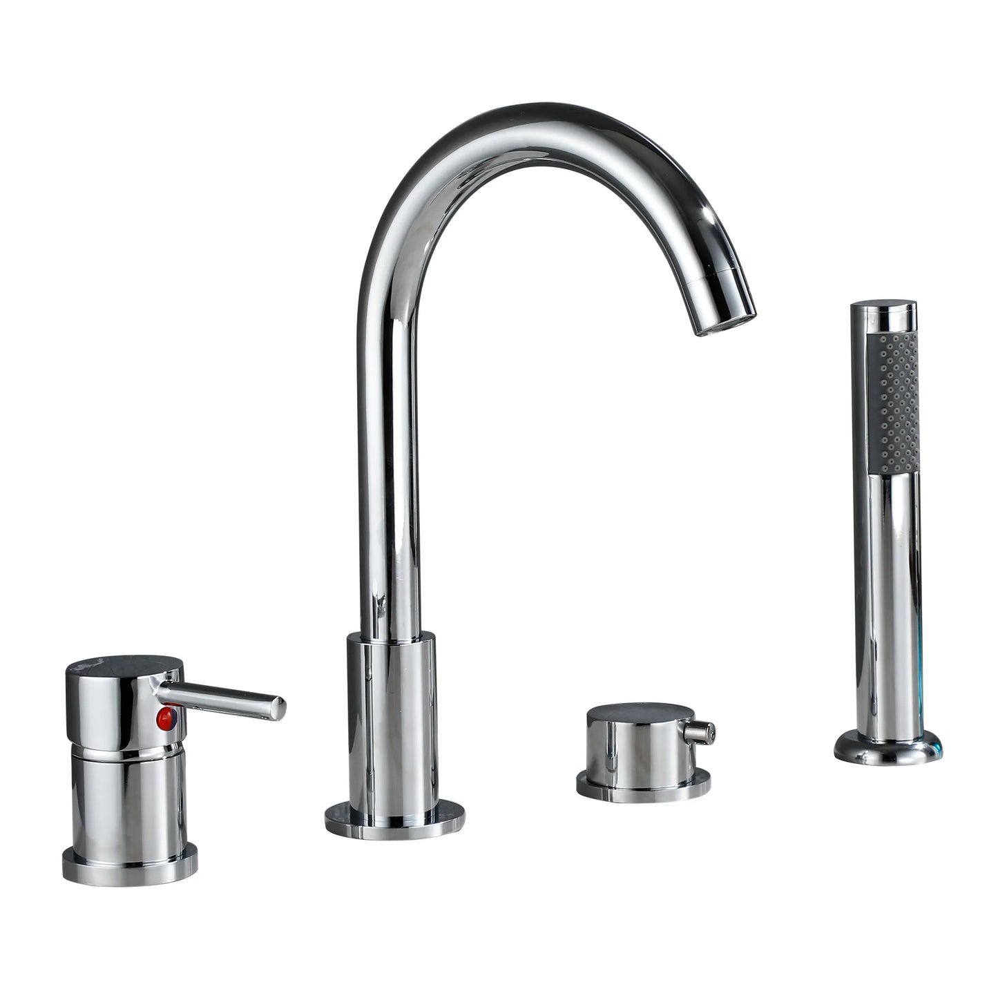 4-Piece Bathroom Faucet Set – Deck-Mounted Includes basin and bathtub mixer taps with handheld shower. Hot and cold water mixer for versatile bathroom use.