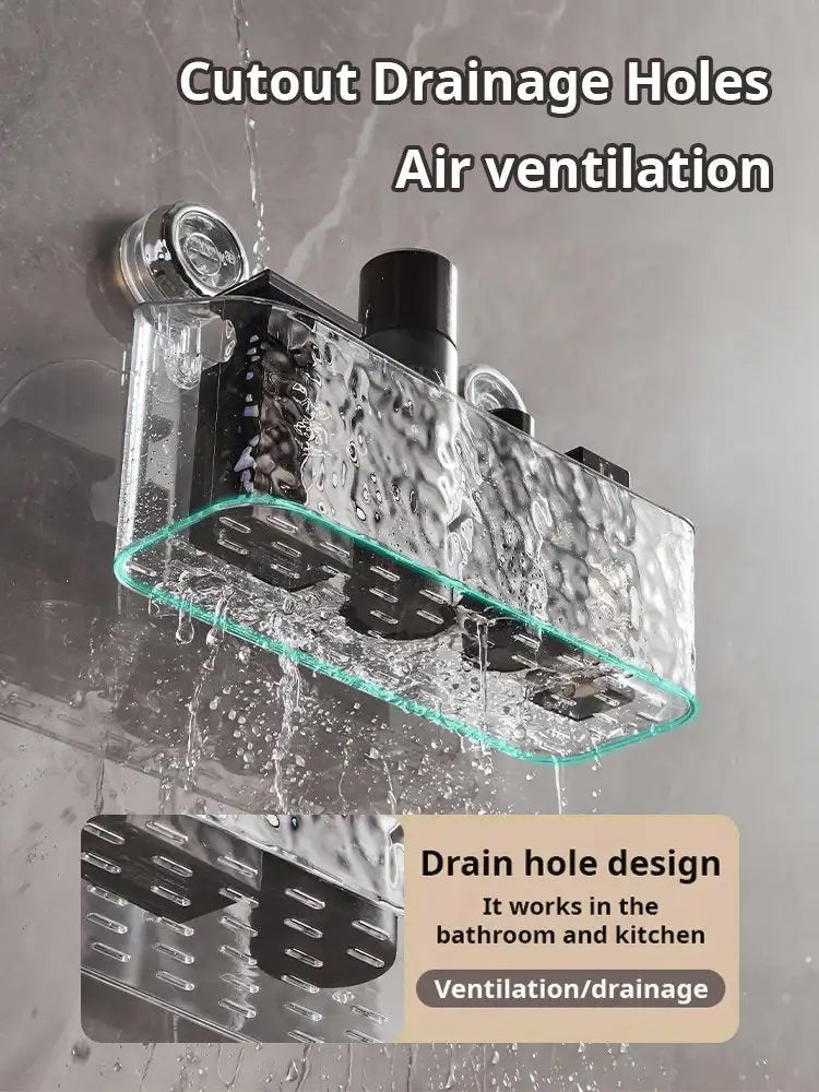 Large Capacity Light Luxury Style Glacier Pattern Suction Cup Shelf with Strong Load-bearing For Home Bathroom