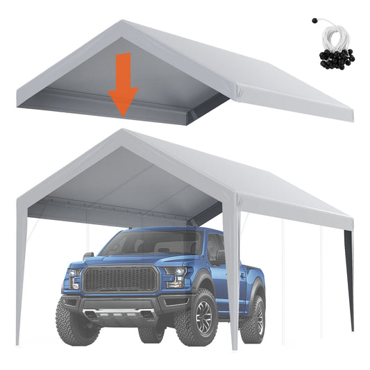 SucceBuy Carport Replacement Canopy Cover Garage Top Tent Shelter Tarp Heavy-Duty Waterproof & UV Protected with Ball Bungees