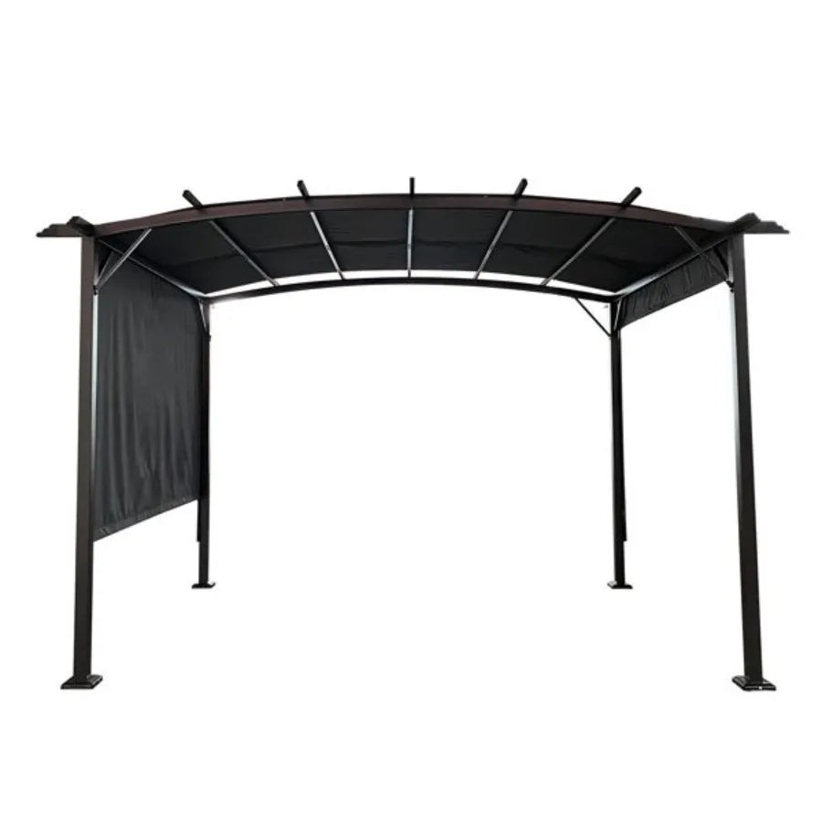 12 x 9 Ft Outdoor Pergola Patio Gazebo; Retractable Shade Canopy; Steel Frame Grape Gazebo; Sunshelter Pergola; Grey